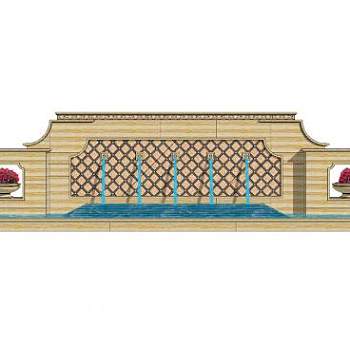 欧式流水景墙设计SU模型下载_sketchup草图大师SKP模型
