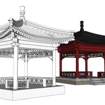 4角亭子su模型下载_sketchup草图大师SKP模型