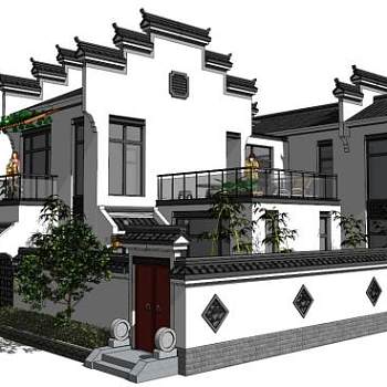 传统徽派建筑su模型下载_sketchup草图大师SKP模型