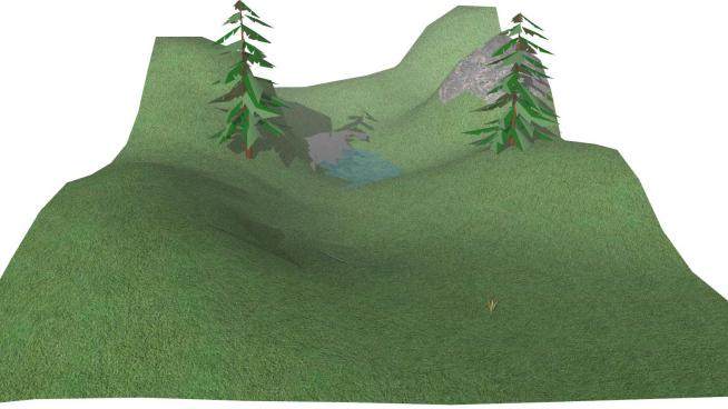 绿色山丘小型池塘SU模型下载_sketchup草图大师SKP模型