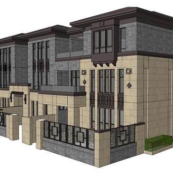 别墅三层su模型下载_sketchup草图大师SKP模型