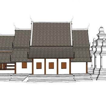 中式古建房屋建筑SU模型下载_sketchup草图大师SKP模型