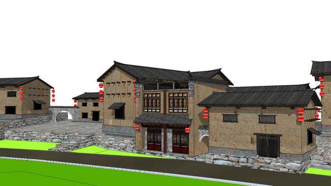中式古建民居客栈SU模型下载_sketchup草图大师SKP模型