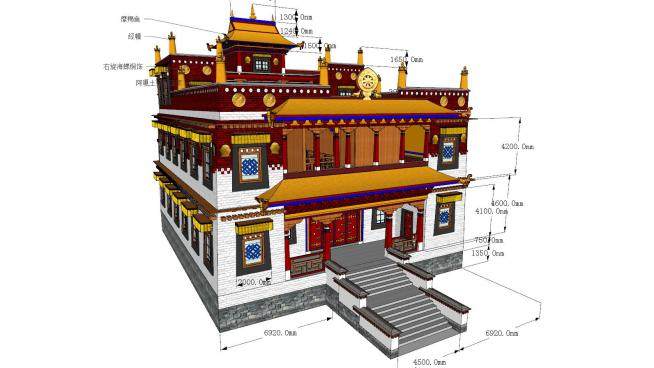 藏式寺庙外观SU模型下载_sketchup草图大师SKP模型