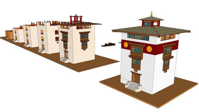 藏式寺庙建筑外观SU模型下载_sketchup草图大师SKP模型