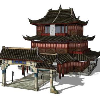 滕王阁古建筑SU模型下载_sketchup草图大师SKP模型