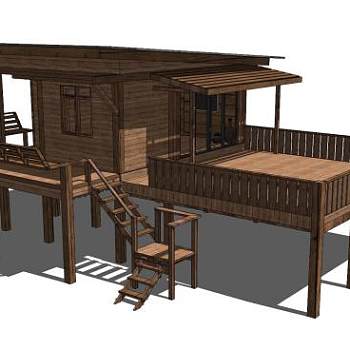 现代木屋吊脚楼SU模型下载_sketchup草图大师SKP模型