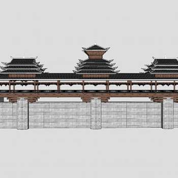 中式廊道桥楼SU模型下载_sketchup草图大师SKP模型