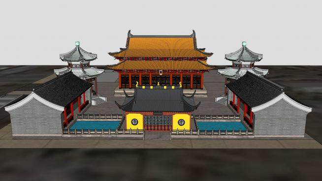 中式寺庙古建SU模型下载_sketchup草图大师SKP模型