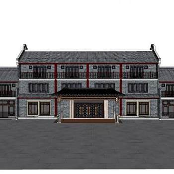 中式酒店客栈建筑SU模型下载_sketchup草图大师SKP模型