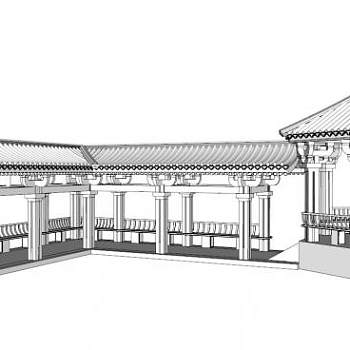 新中式回廊su模型下载_sketchup草图大师SKP模型