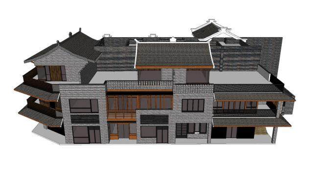 新中式沿街商业建筑SU模型下载_sketchup草图大师SKP模型