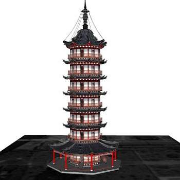 中式古建宝塔SU模型下载_sketchup草图大师SKP模型