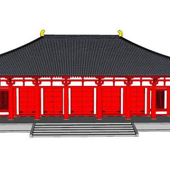 日式红色寺院殿宇SU模型下载_sketchup草图大师SKP模型