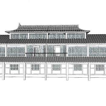 中式古建联排殿宇SU模型下载_sketchup草图大师SKP模型