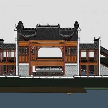 中式门楼戏台SU模型下载_sketchup草图大师SKP模型