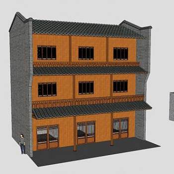 中式三层客栈酒楼SU模型下载_sketchup草图大师SKP模型