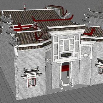 中式康王廟建筑SU模型下载_sketchup草图大师SKP模型