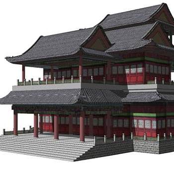 中式建筑殿宇SU模型下载_sketchup草图大师SKP模型