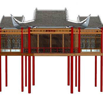 中式高架古建戏台SU模型下载_sketchup草图大师SKP模型