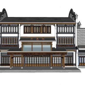 中式得月楼客栈建筑SU模型下载_sketchup草图大师SKP模型