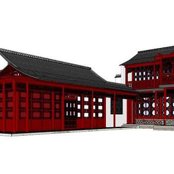 中式茶庄外观SU模型下载_sketchup草图大师SKP模型