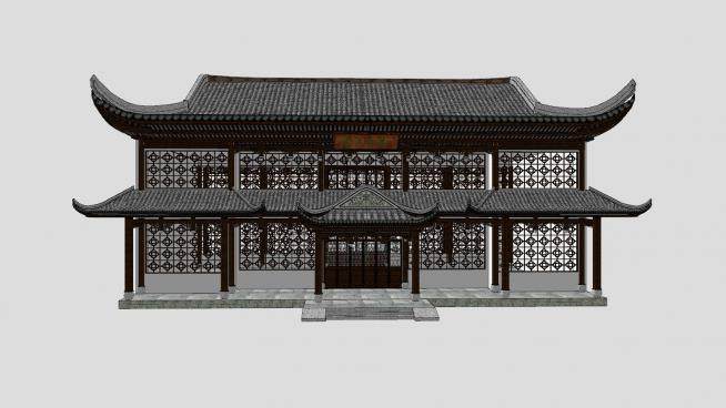 中式古建筑茶楼SU模型下载_sketchup草图大师SKP模型