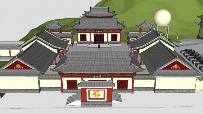 中式光明寺寺庙SU模型下载_sketchup草图大师SKP模型