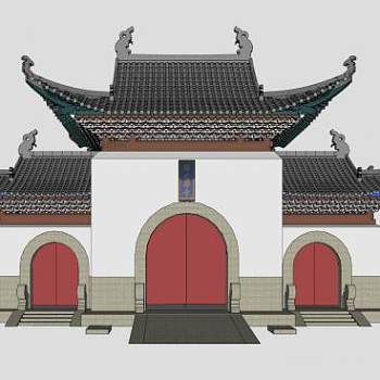 中式归元禅寺建筑SU模型下载_sketchup草图大师SKP模型