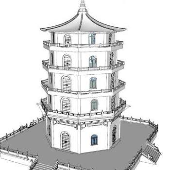 中式五重塔建筑SU模型下载_sketchup草图大师SKP模型