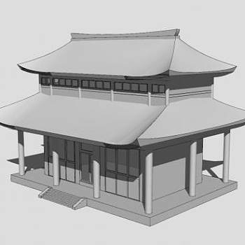 现代古建阁楼民房SU模型下载_sketchup草图大师SKP模型