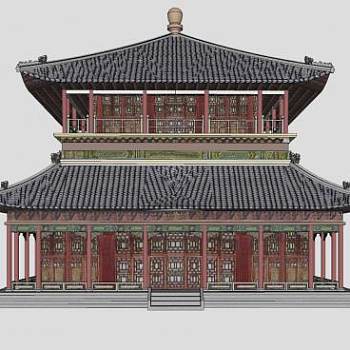 中式藏经阁建筑SU模型下载_sketchup草图大师SKP模型