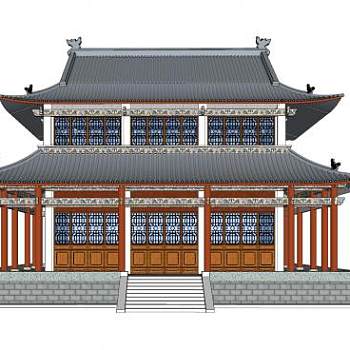 中式藏经阁阁楼建筑SU模型下载_sketchup草图大师SKP模型