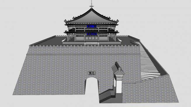 中式城门楼台建筑SU模型下载_sketchup草图大师SKP模型