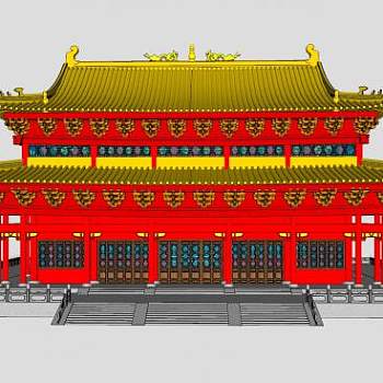 中式殿宇藏经阁建筑SU模型下载_sketchup草图大师SKP模型