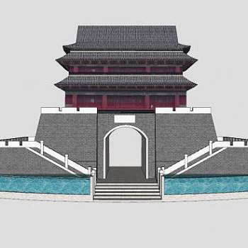 中式城楼古建SU模型下载_sketchup草图大师SKP模型