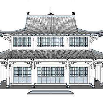 中式古建阁楼殿宇SU模型下载_sketchup草图大师SKP模型