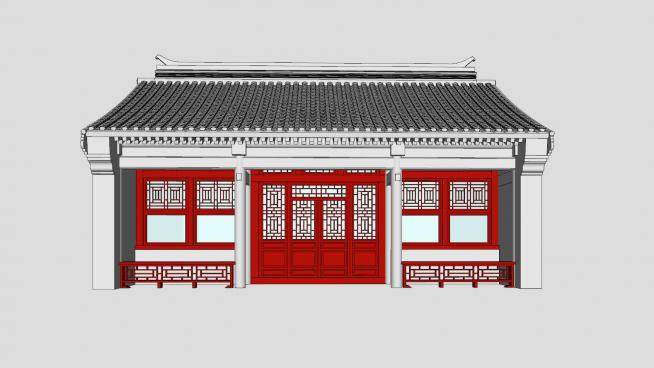 中式古建民居外观SU模型下载_sketchup草图大师SKP模型