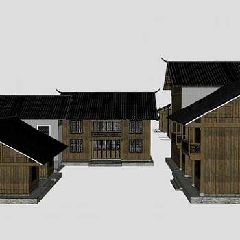 中式古建客栈房屋SU模型下载_sketchup草图大师SKP模型