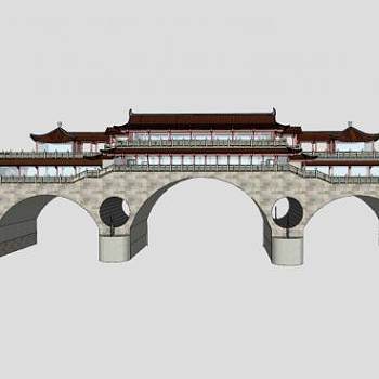 中式城楼桥楼建筑SU模型下载_sketchup草图大师SKP模型