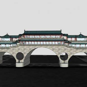 中式风雨桥建筑SU模型下载_sketchup草图大师SKP模型