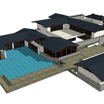 中式风格别墅民房SU模型下载_sketchup草图大师SKP模型