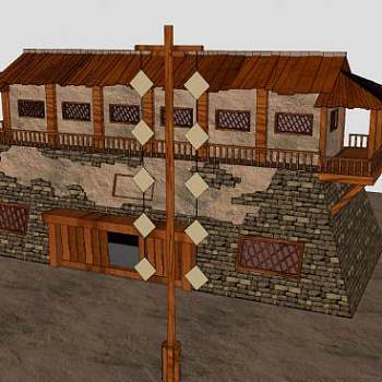 中式古建老旧城楼SU模型下载_sketchup草图大师SKP模型