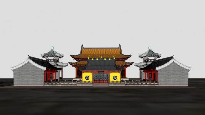 中式寺庙建筑设计SU模型下载_sketchup草图大师SKP模型