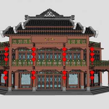 中式苗家伊人酒家建筑SU模型下载_sketchup草图大师SKP模型