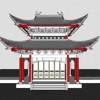 中式庑殿顶古建阁楼SU模型下载_sketchup草图大师SKP模型