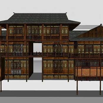 中式古建民房设计SU模型下载_sketchup草图大师SKP模型