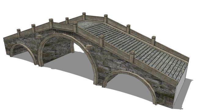 三孔石拱桥su模型下载_sketchup草图大师SKP模型