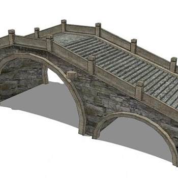 三孔石拱桥su模型下载_sketchup草图大师SKP模型