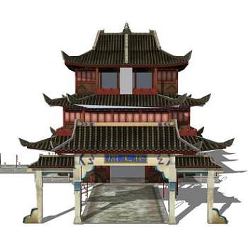 中式滕王阁建筑SU模型下载_sketchup草图大师SKP模型